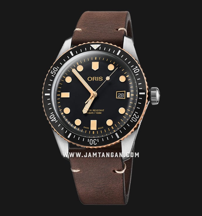 Oris Divers Sixty-Five 01-733-7720-4354-07-5-21-45 Automatic Men Black Dial Dark Brown Leather Strap